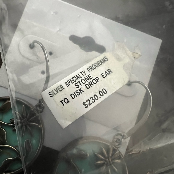 Silver Turquoise Dangle Earrings; TQ Disk Drop Earrings - Picture 8 of 9